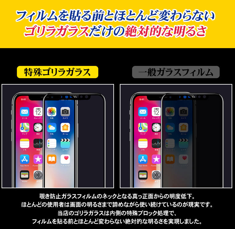 ゴリラガラス最強3D保護フィルム【覗き見防止】