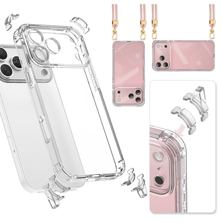 【ストラップセット or ケース単品】4カラー|ストラップホール付け替え可能|4WAYクリアiPhoneケース