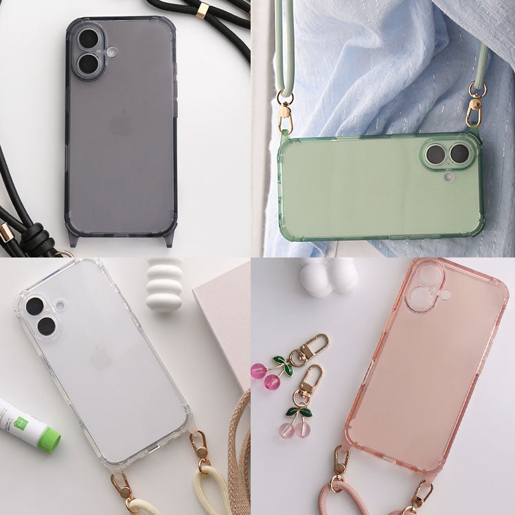 【ストラップセット or ケース単品】4カラー|ストラップホール付け替え可能|4WAYクリアiPhoneケース