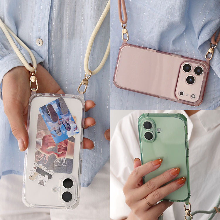 【ストラップセット or ケース単品】4カラー|ストラップホール付け替え可能|4WAYクリアiPhoneケース