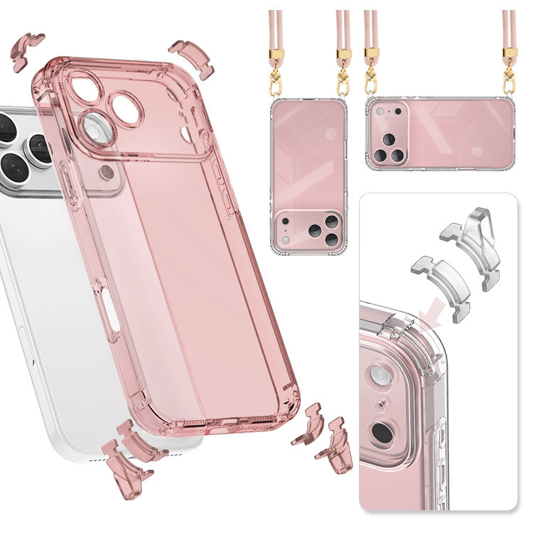 【ストラップセット or ケース単品】4カラー|ストラップホール付け替え可能|4WAYクリアiPhoneケース