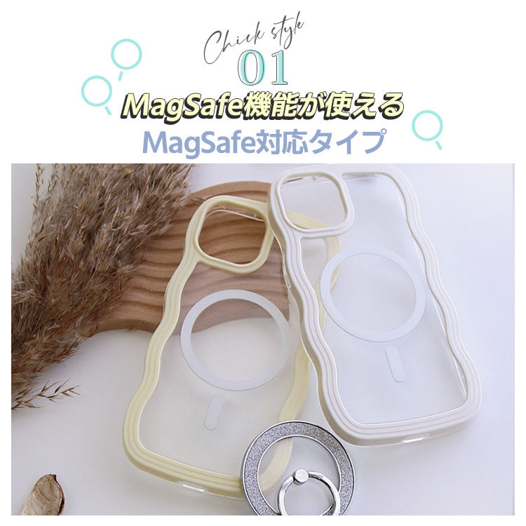 MagSafe対応|パステルカラー ウェーブフレームiPhoneケース