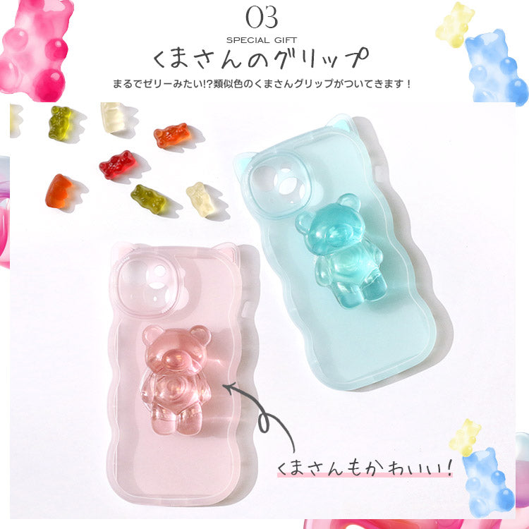 くまさんグリップ付き|猫耳ウェーブフレームiPhoneケース