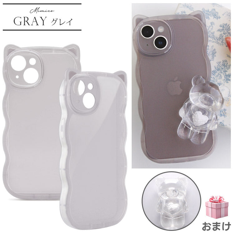 くまさんグリップ付き|猫耳ウェーブフレームiPhoneケース