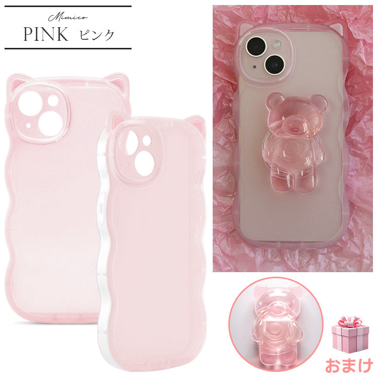 くまさんグリップ付き|猫耳ウェーブフレームiPhoneケース