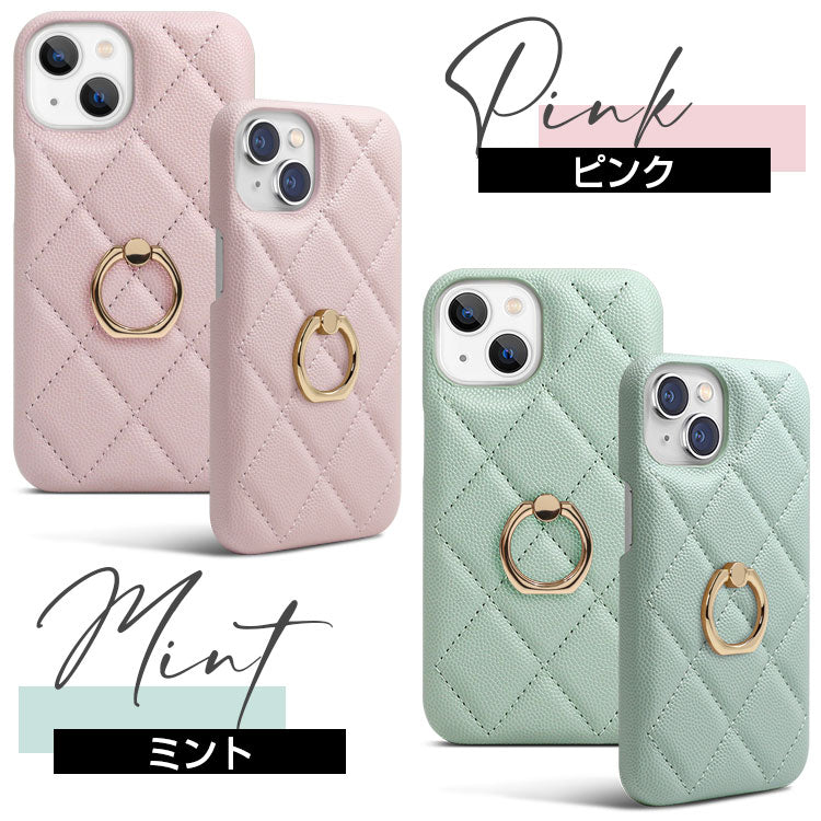 【ショルダーストラッププレゼント】 背面リング付き|キルティング柄 iPhoneケース
