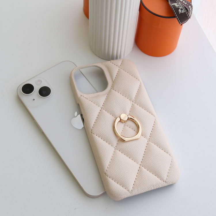 【ショルダーストラッププレゼント】 背面リング付き|キルティング柄 iPhoneケース