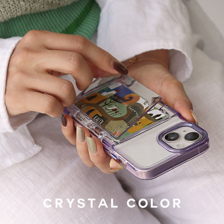 クリアiPhoneケース｜蓋つきカード収納付き｜ 全5色[iPhone16/15/14/13シリーズ]