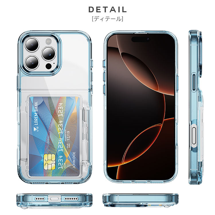 クリアiPhoneケース｜蓋つきカード収納付き｜ 全5色[iPhone16/15/14/13シリーズ]