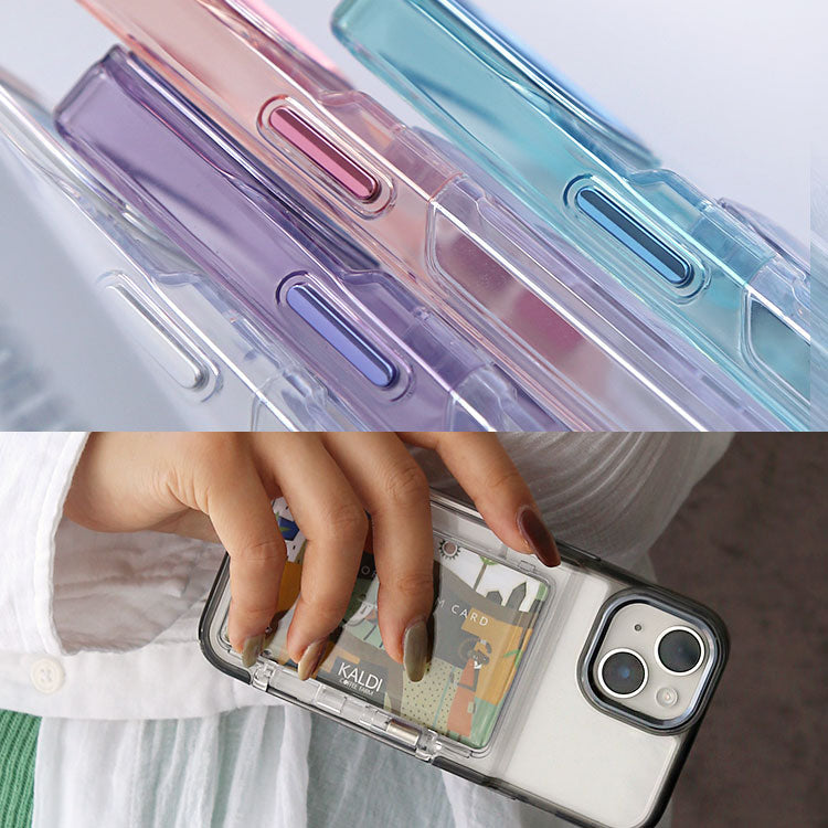 クリアiPhoneケース｜蓋つきカード収納付き｜ 全5色[iPhone16/15/14/13シリーズ]