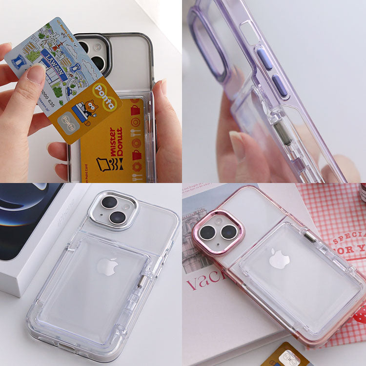 クリアiPhoneケース｜蓋つきカード収納付き｜ 全5色[iPhone16/15/14/13シリーズ]