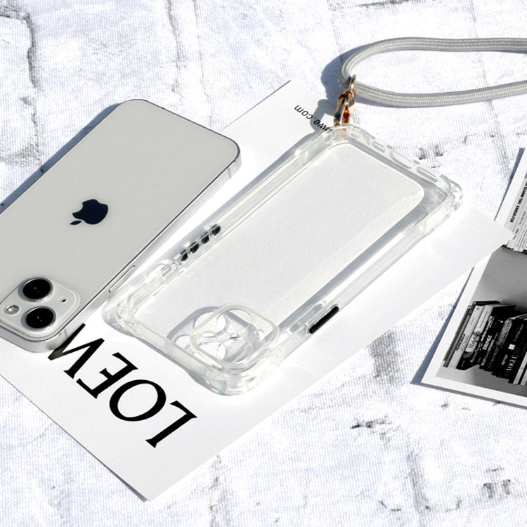 【ショルダーストラッププレゼント】4つ角ショルダーストラップホール付きクリアiPhoneケース