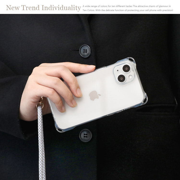 【ショルダーストラッププレゼント】4つ角ショルダーストラップホール付きクリアiPhoneケース