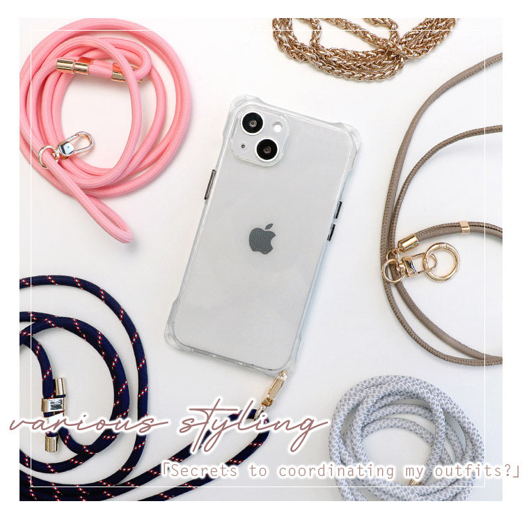 【ショルダーストラッププレゼント】4つ角ホール付きクリアケース｜ストラップホール×耐衝撃×透明デザインiPhoneケース