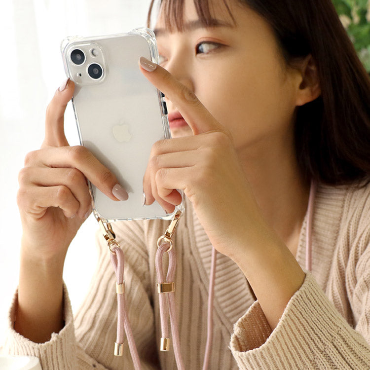 【ショルダーストラッププレゼント】4つ角ショルダーストラップホール付きクリアiPhoneケース