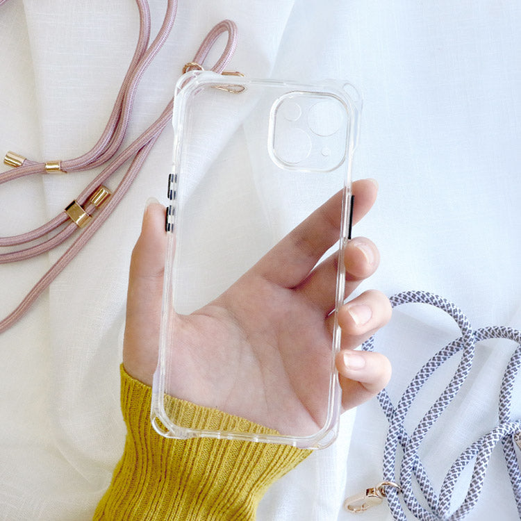 【ショルダーストラッププレゼント】4つ角ショルダーストラップホール付きクリアiPhoneケース