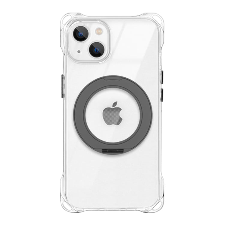 【Magsafe対応360°回転リングスタンドセット】4つ角ホール付きクリアケース　iPhoneケース