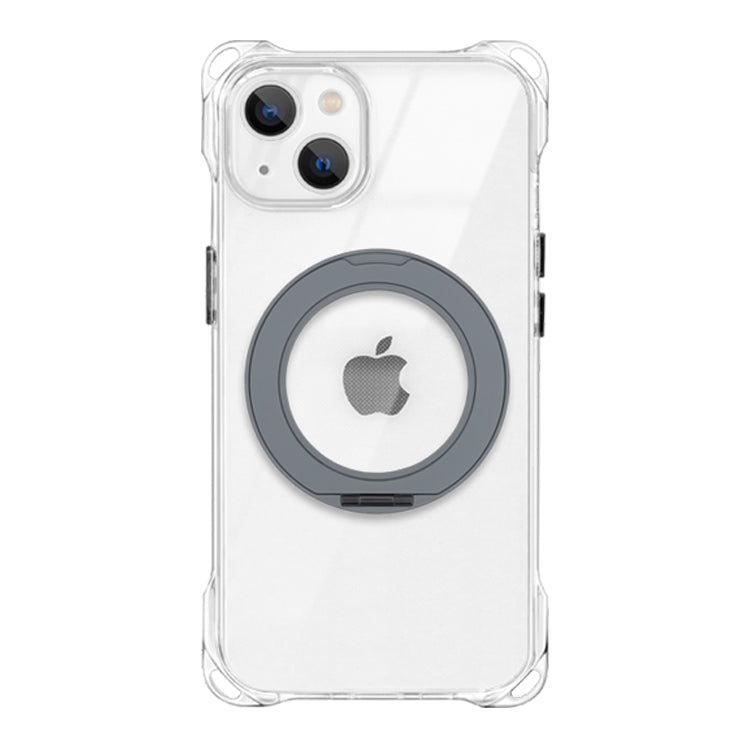 【Magsafe対応360°回転リングスタンドセット】4つ角ホール付きクリアケース　iPhoneケース