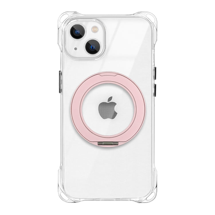 【Magsafe対応360°回転リングスタンドセット】4つ角ホール付きクリアケース　iPhoneケース