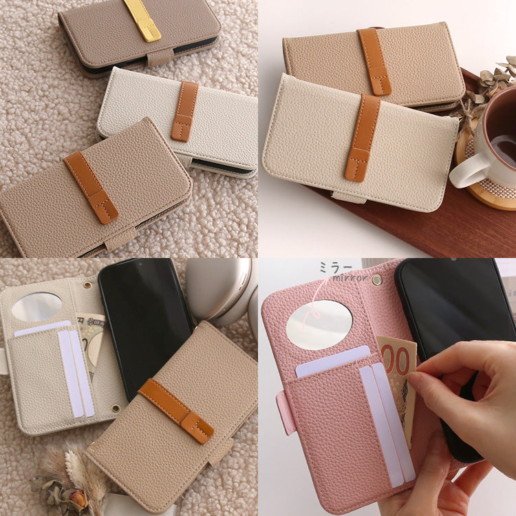 くすみカラー ｜ストラップホール付き｜ 収納ポケット｜手帳型 iPhoneケース