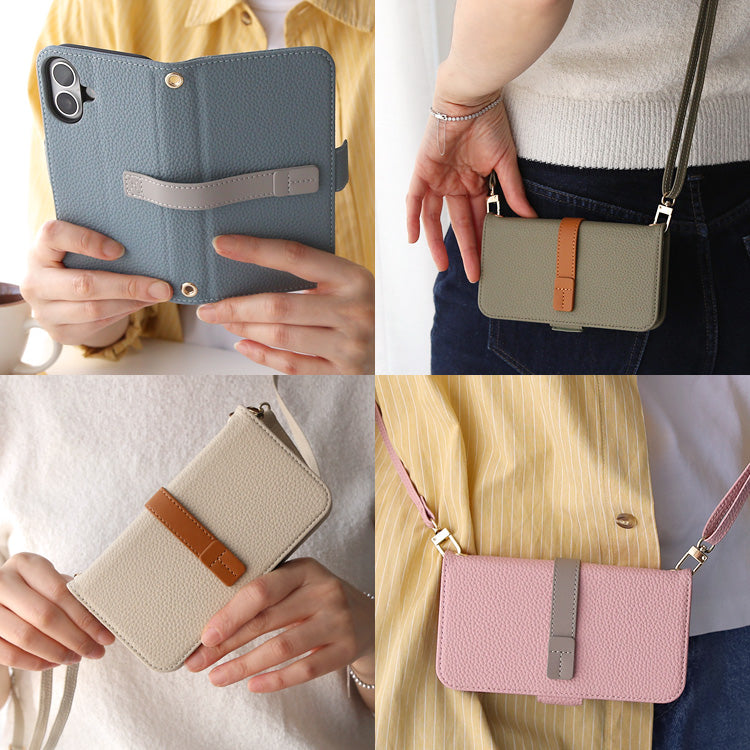 くすみカラー ｜ストラップホール付き｜ 収納ポケット｜手帳型 iPhoneケース