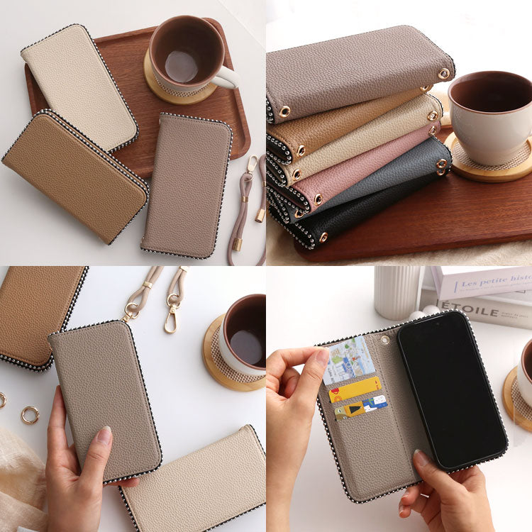 くすみカラー ｜ストラップホール付き｜ 収納ポケット｜手帳型 iPhoneケース