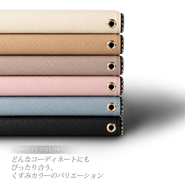 くすみカラー ｜ストラップホール付き｜ 収納ポケット｜手帳型 iPhoneケース