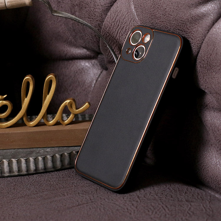 【ショルダーストラッププレゼント】ゴールドライン｜シンプルエレガンス プレミアム PUレザー iPhoneケース[iPhone12/11/SEシリーズ]