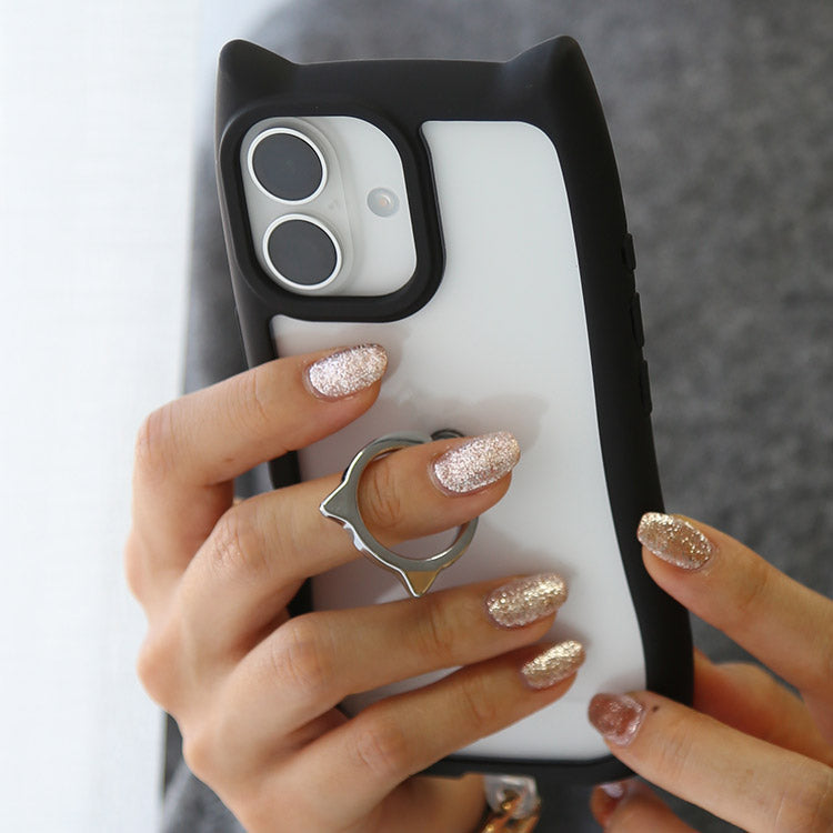 【ショルダーストラッププレゼント】ネコミミリングつきiPhoneケース[iPhone15/14/13/12/11シリーズ]