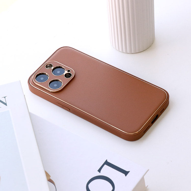 【ショルダーストラッププレゼント】ゴールドライン｜シンプルエレガンス プレミアム PUレザー iPhoneケース[iPhone12/11/SEシリーズ]