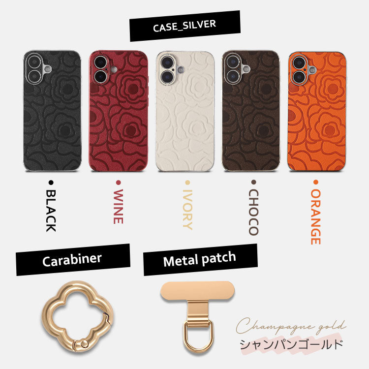 《選べる単品 or リストストラップセット（ショルダー特典つき）》カメリア柄 iPhoneケース｜【CAMÉLIE】大人かわいい10色展開