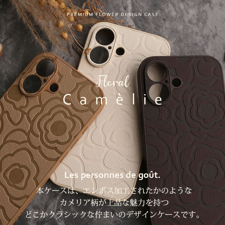 《選べる単品 or リストストラップセット（ショルダー特典つき）》カメリア柄 iPhoneケース｜【CAMÉLIE】大人かわいい10色展開
