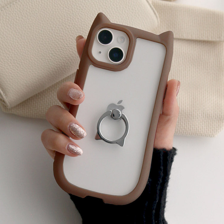 【ショルダーストラッププレゼント】ネコミミリングつきiPhoneケース[iPhone15/14/13/12/11シリーズ]