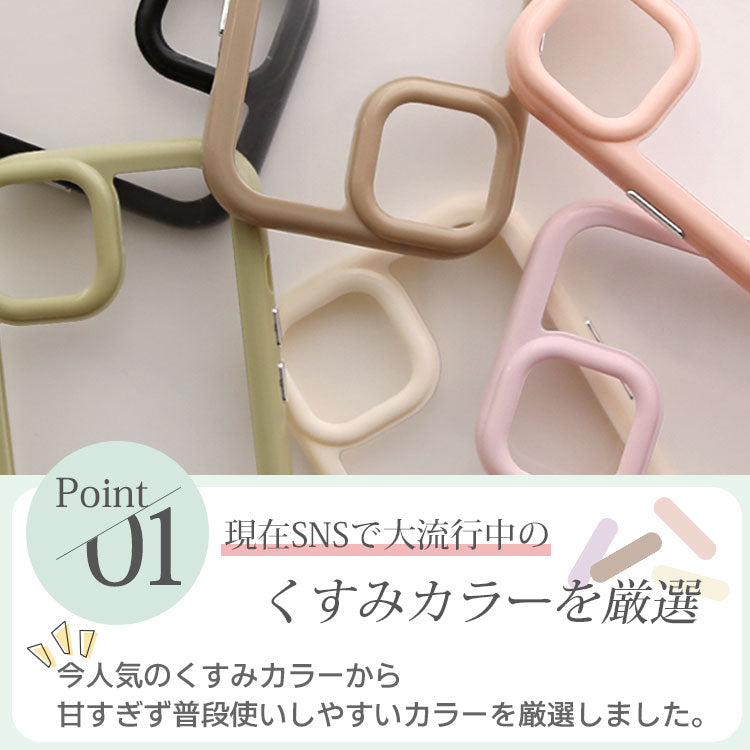 リボンハンドストラップ付き｜くすみカラー｜背面クリアiPhoneケース