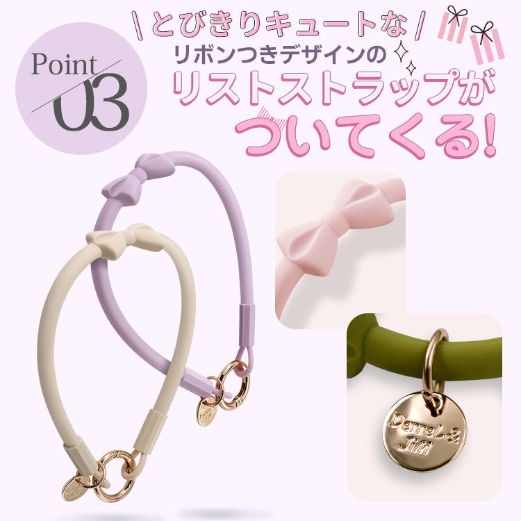 リボンハンドストラップ付き｜くすみカラー｜背面クリアiPhoneケース
