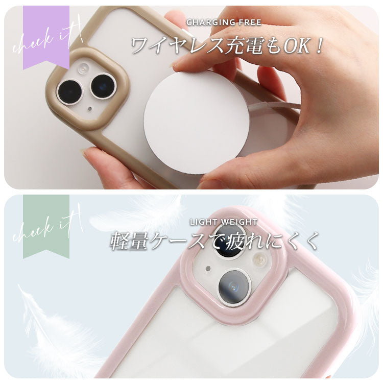 リボンハンドストラップ付き｜くすみカラー｜背面クリアiPhoneケース