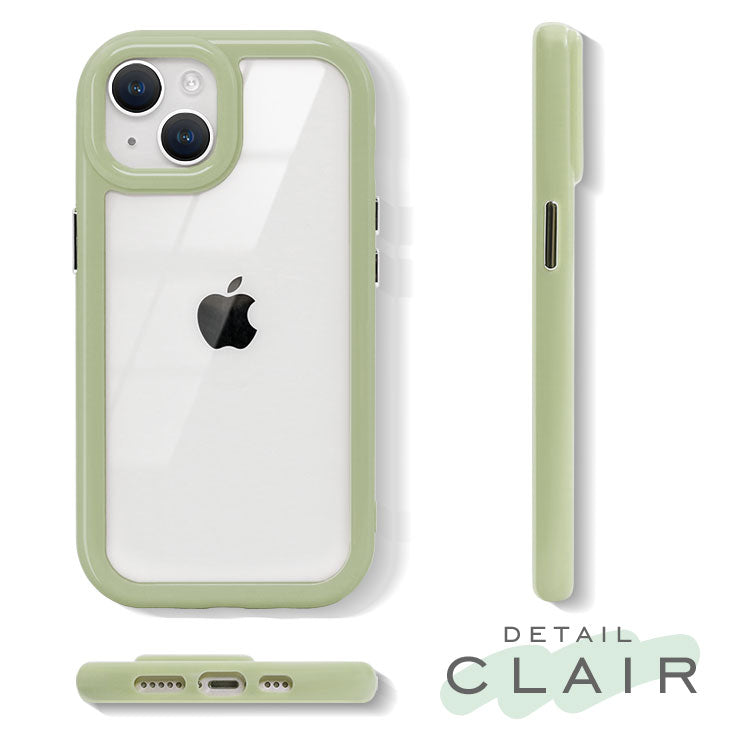 くすみカラー背面クリアハイブリッドiPhoneケース