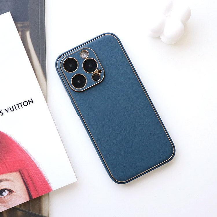 【ショルダーストラッププレゼント】ゴールドライン｜シンプルエレガンス プレミアム PUレザー iPhoneケース[iPhone12/11/SEシリーズ]