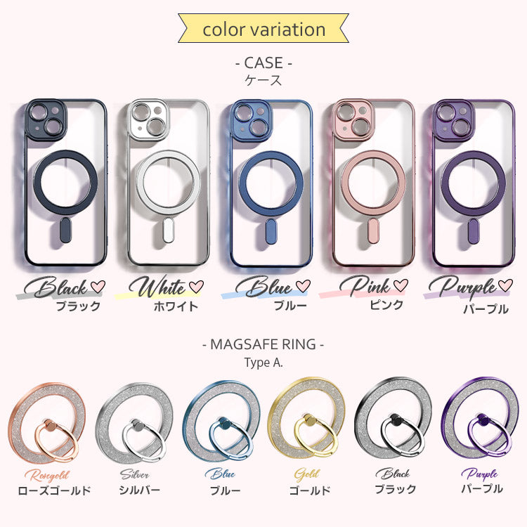 選べるリング・グリップ付きMagsafe対応背面クリアiPhoneケース