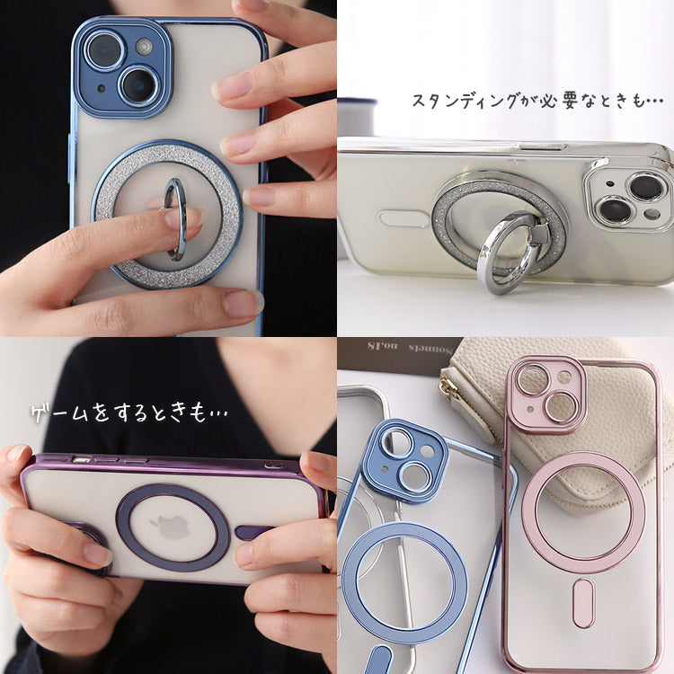 選べるリング・グリップ付きMagsafe対応背面クリアiPhoneケース