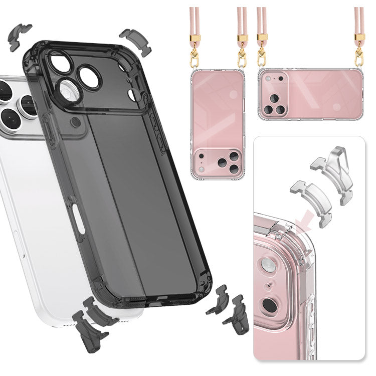 【ストラップセット or ケース単品】4カラー｜ストラップホール付け替え可能｜4WAYクリアiPhoneケース