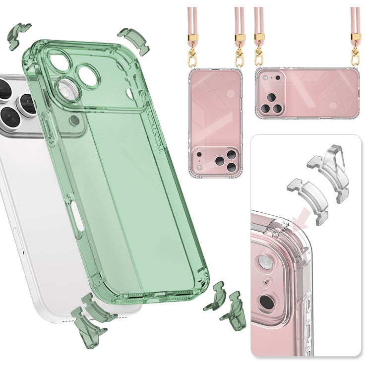 【ストラップセット or ケース単品】4カラー｜ストラップホール付け替え可能｜4WAYクリアiPhoneケース