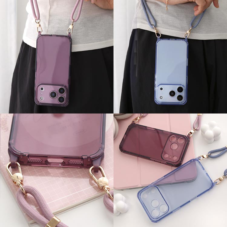 【ストラップセット or ケース単品】7カラー｜ストラップホール付け替え可能｜4WAYクリアiPhoneケース