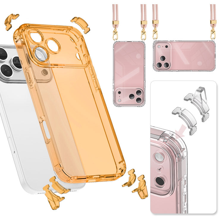 【ストラップセット or ケース単品】4カラー｜ストラップホール付け替え可能｜4WAYクリアiPhoneケース