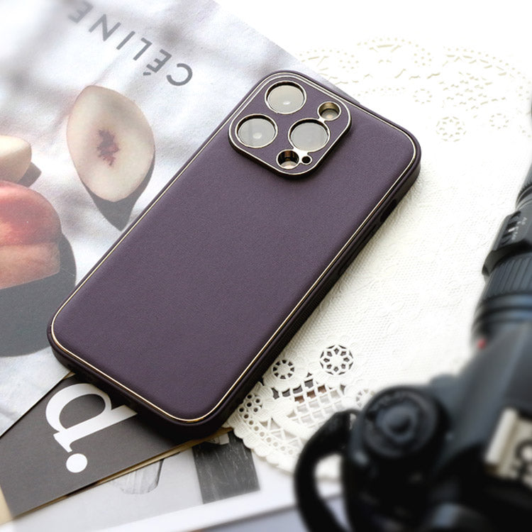 【ショルダーストラッププレゼント】ゴールドライン｜シンプルエレガンス プレミアム PUレザー iPhoneケース[iPhone12/11/SEシリーズ]
