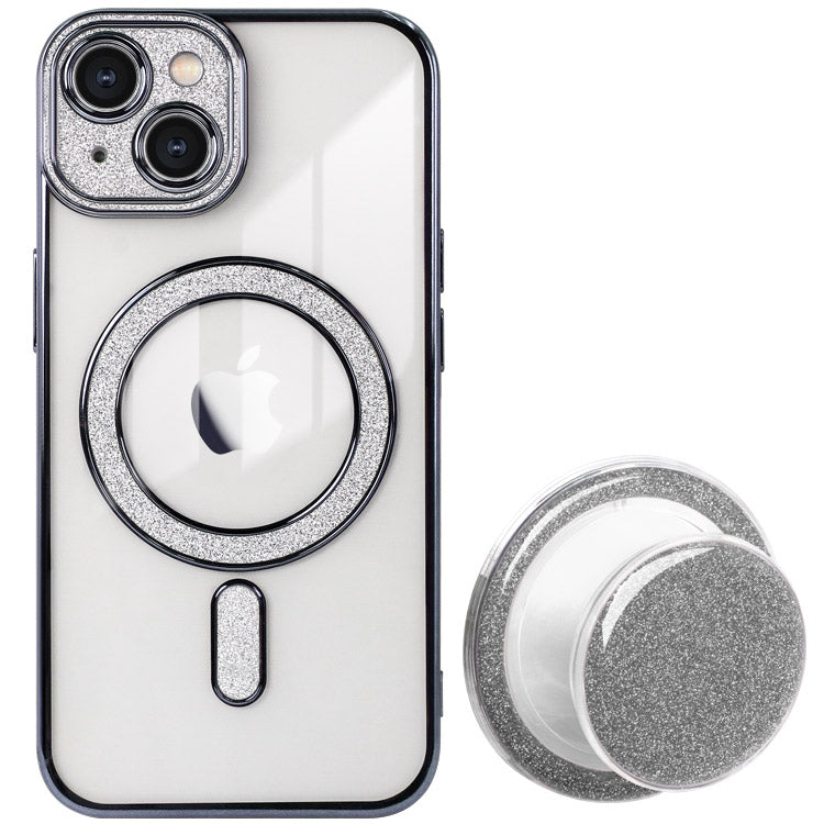 【ショルダーストラッププレゼント】MagSafe対応スマホグリップ付きキラキラiPhoneケース