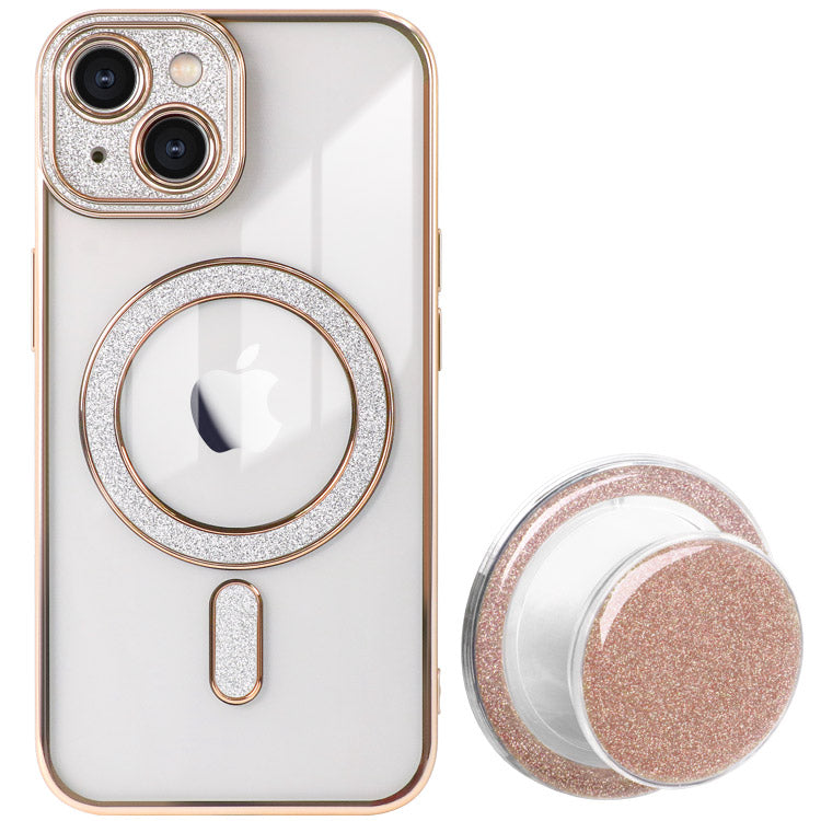 【ショルダーストラッププレゼント】MagSafe対応スマホグリップ付きキラキラiPhoneケース