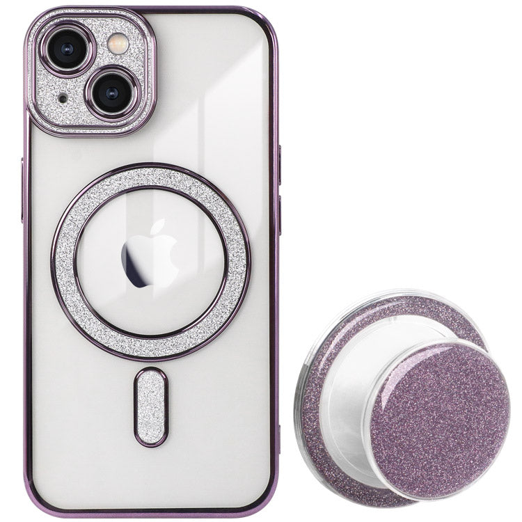 【ショルダーストラッププレゼント】MagSafe対応スマホグリップ付きキラキラiPhoneケース