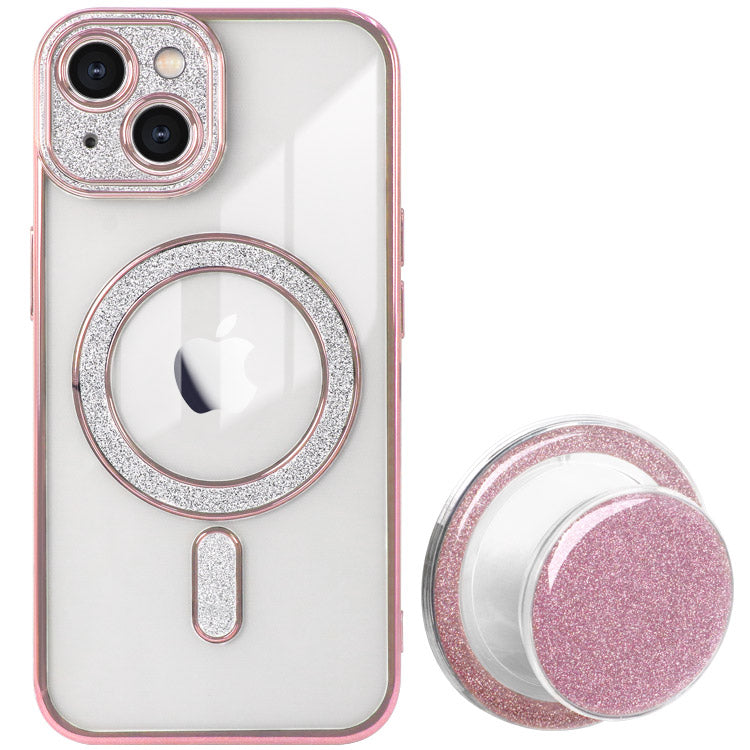 【ショルダーストラッププレゼント】MagSafe対応スマホグリップ付きキラキラiPhoneケース