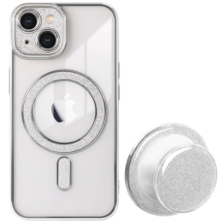 【ショルダーストラッププレゼント】MagSafe対応スマホグリップ付きキラキラiPhoneケース